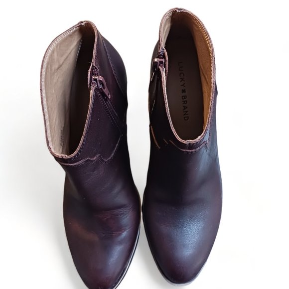 Lucky Brand Brown Leather  Western Style Stacked Heel Ankle Booties Size 8.5 - Picture 8 of 15